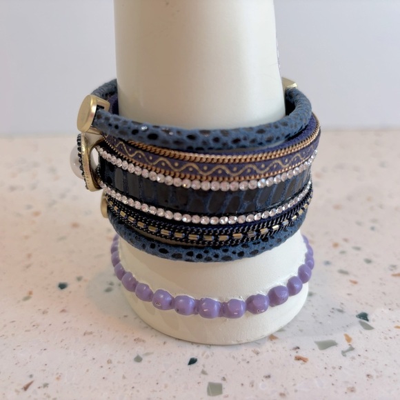 Multi Layered Wrap Cuff Charm Bracelet - Picture 5 of 14